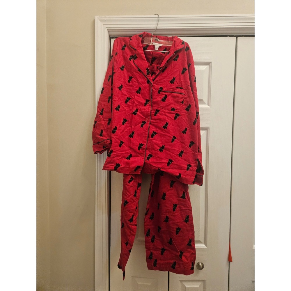 Charter Club Intimates Red Flannel Scottie Dog Pajama Set Small Womens 2 Piece